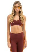 WOMENS 5 STRIPE SPORTS BRA - BRICK
