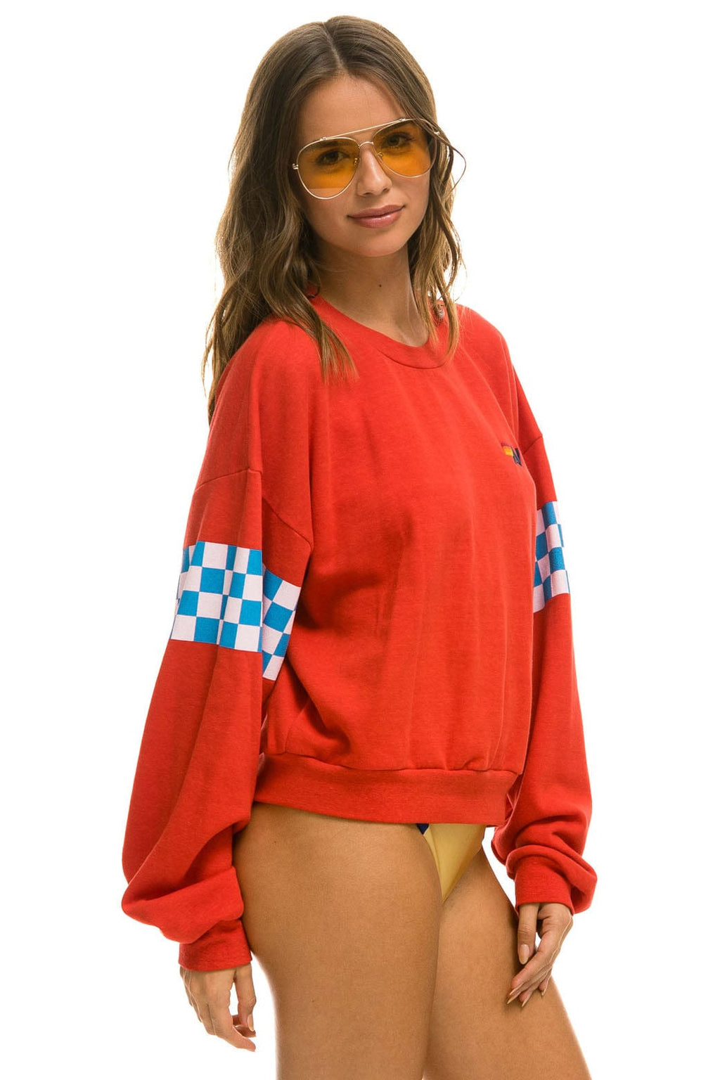 CHECK 2 SLEEVE RELAXED CREW SWEATSHIRT - RED WHITE BLUE