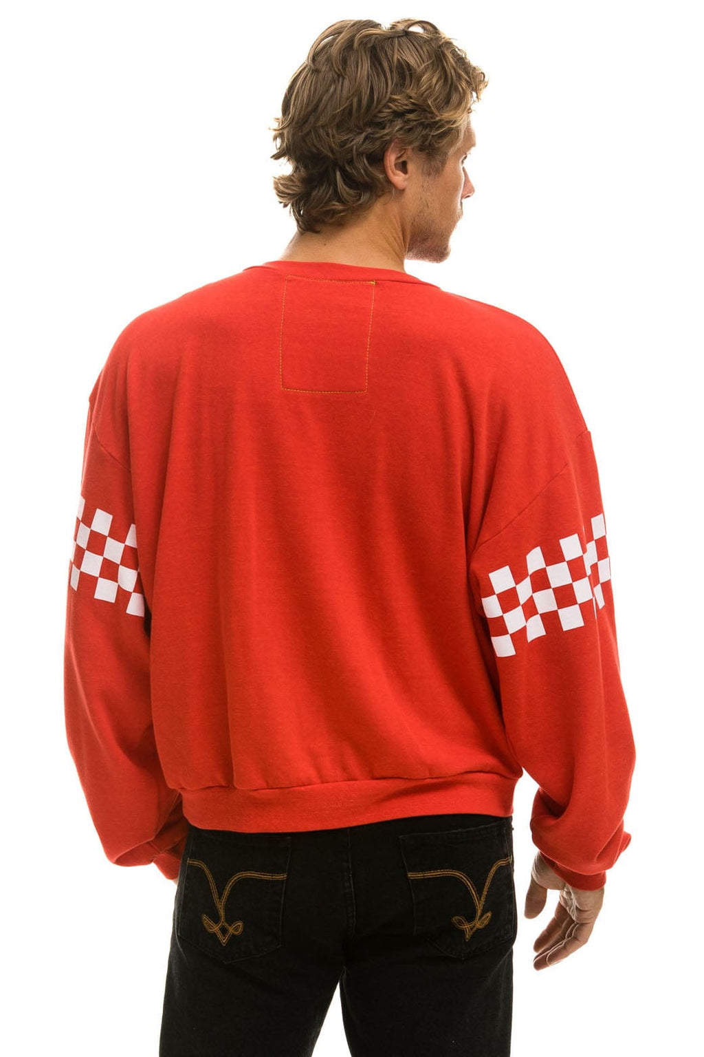 CHECK 2 SLEEVE RELAXED CREW SWEATSHIRT - RED WHITE