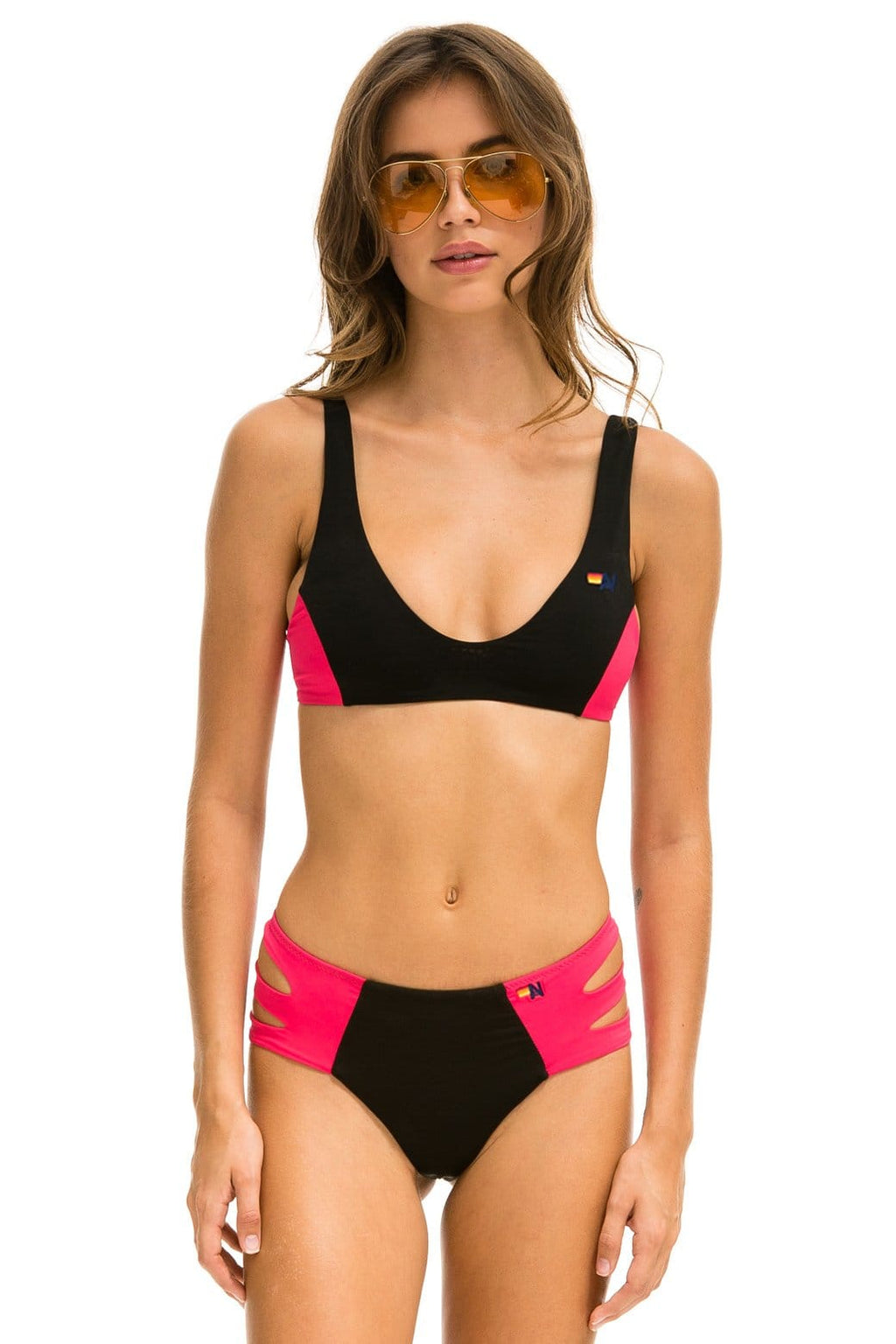 COLOR BLOCK BRALETTE BIKINI TOP - BLACK RED