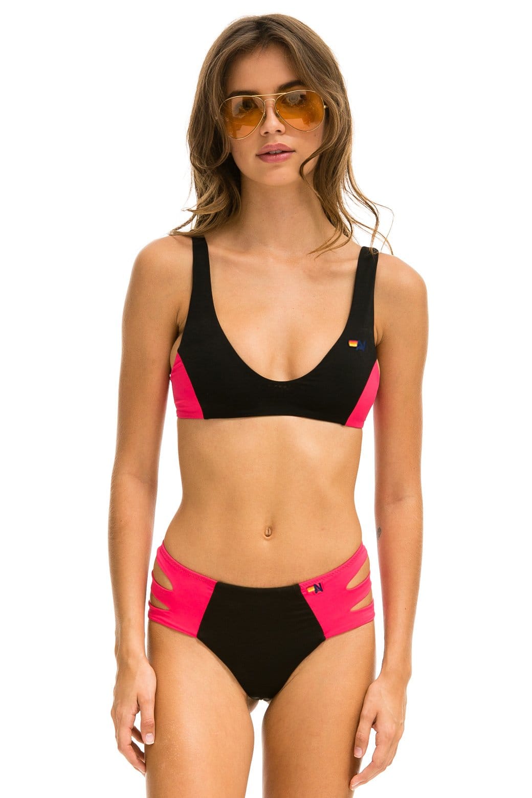 COLOR BLOCK BRALETTE BIKINI TOP - BLACK RED