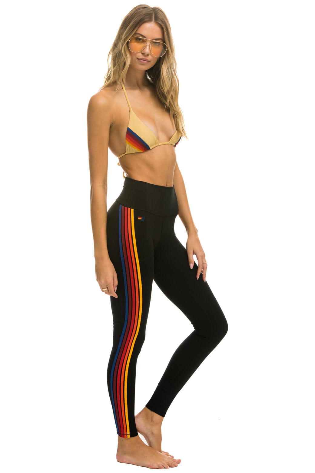 FULL LENGTH HI-RISE 5 STRIPE LEGGINGS - BLACK