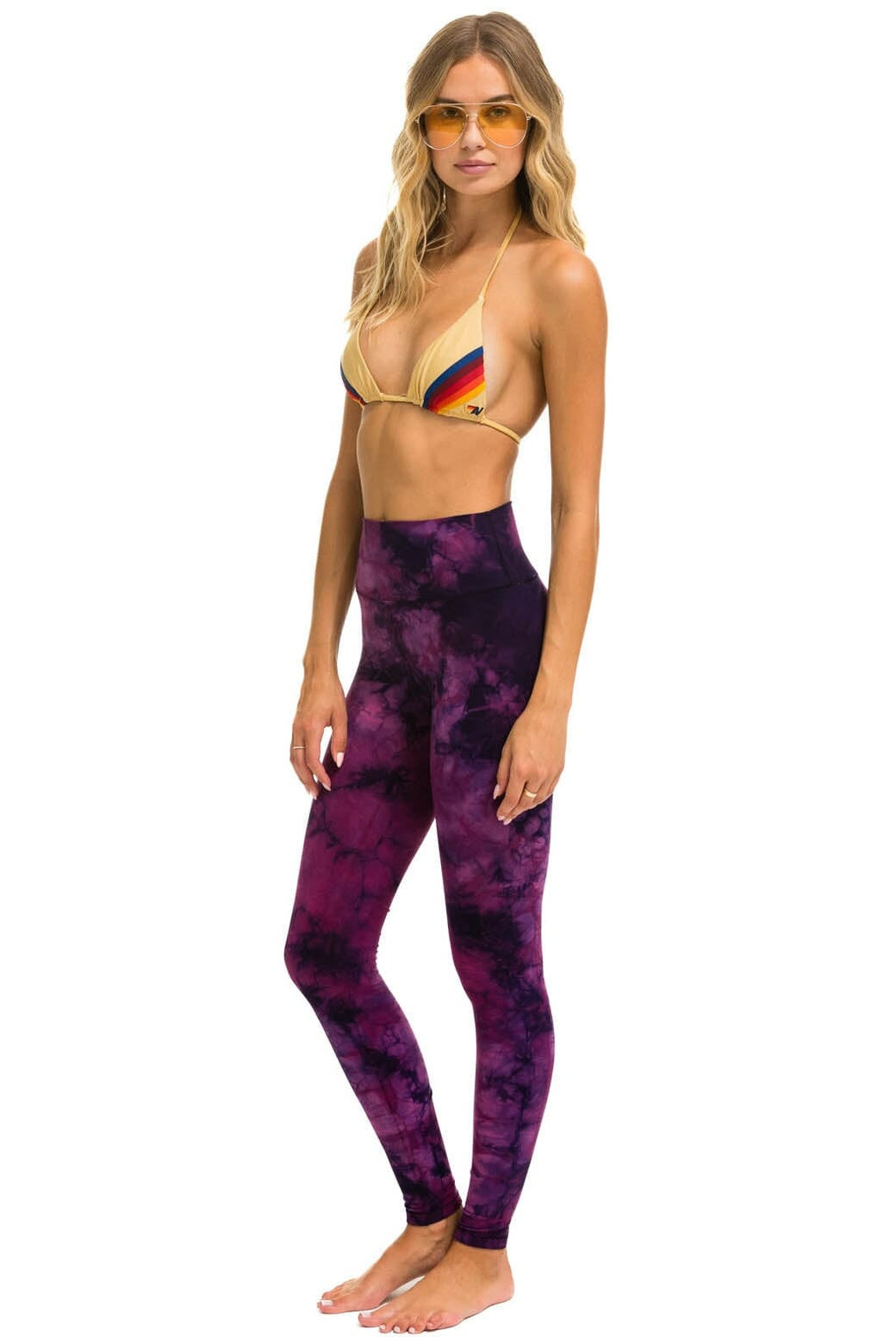 HAND DYED FULL LENGTH HI-RISE LEGGINGS - TIE DYE CRYSTAL ROSE