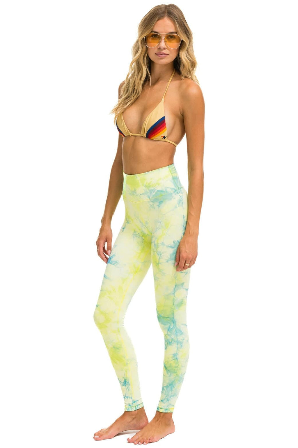 HAND DYED FULL LENGTH HI-RISE LEGGINGS - TIE DYE NEON YELLOW