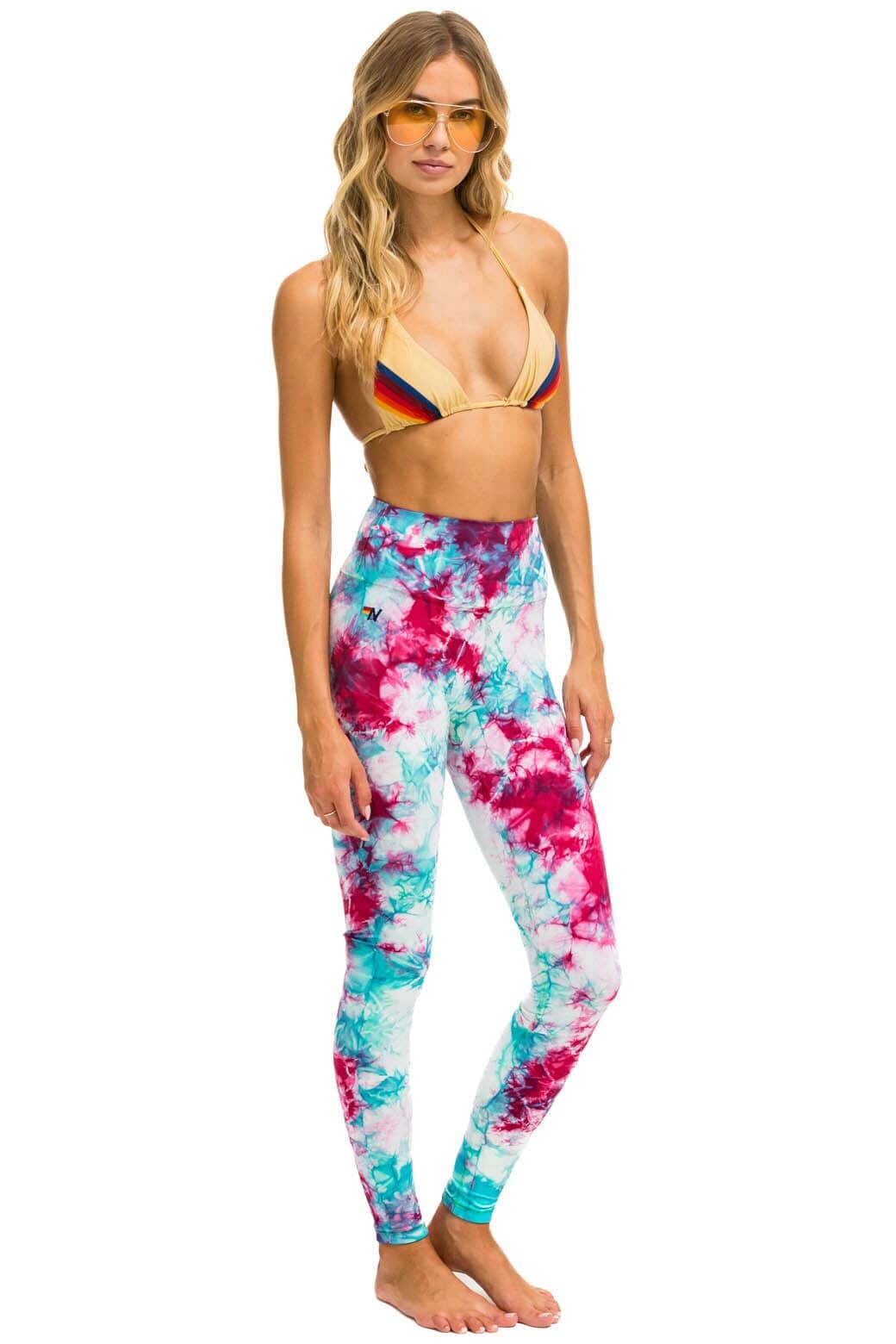 HAND DYED FULL LENGTH HI-RISE LEGGINGS - TIE DYE TURQUOISE