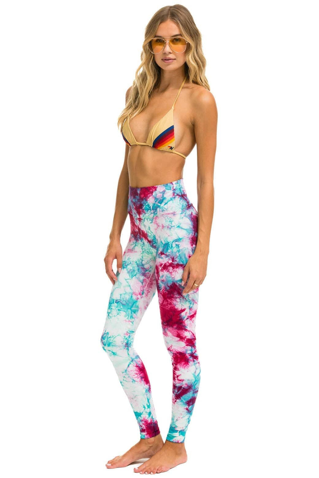 HAND DYED FULL LENGTH HI-RISE LEGGINGS - TIE DYE TURQUOISE