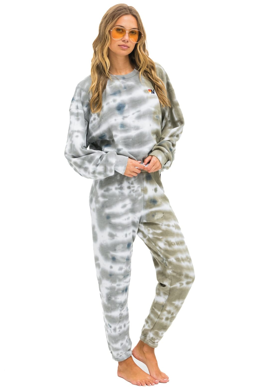 HAND DYED RELAXED CREW SWEATSHIRT - TIE DYE GREY OLIVE