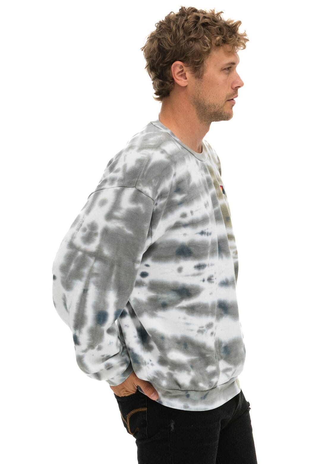 HAND DYED RELAXED CREW SWEATSHIRT - TIE DYE GREY OLIVE