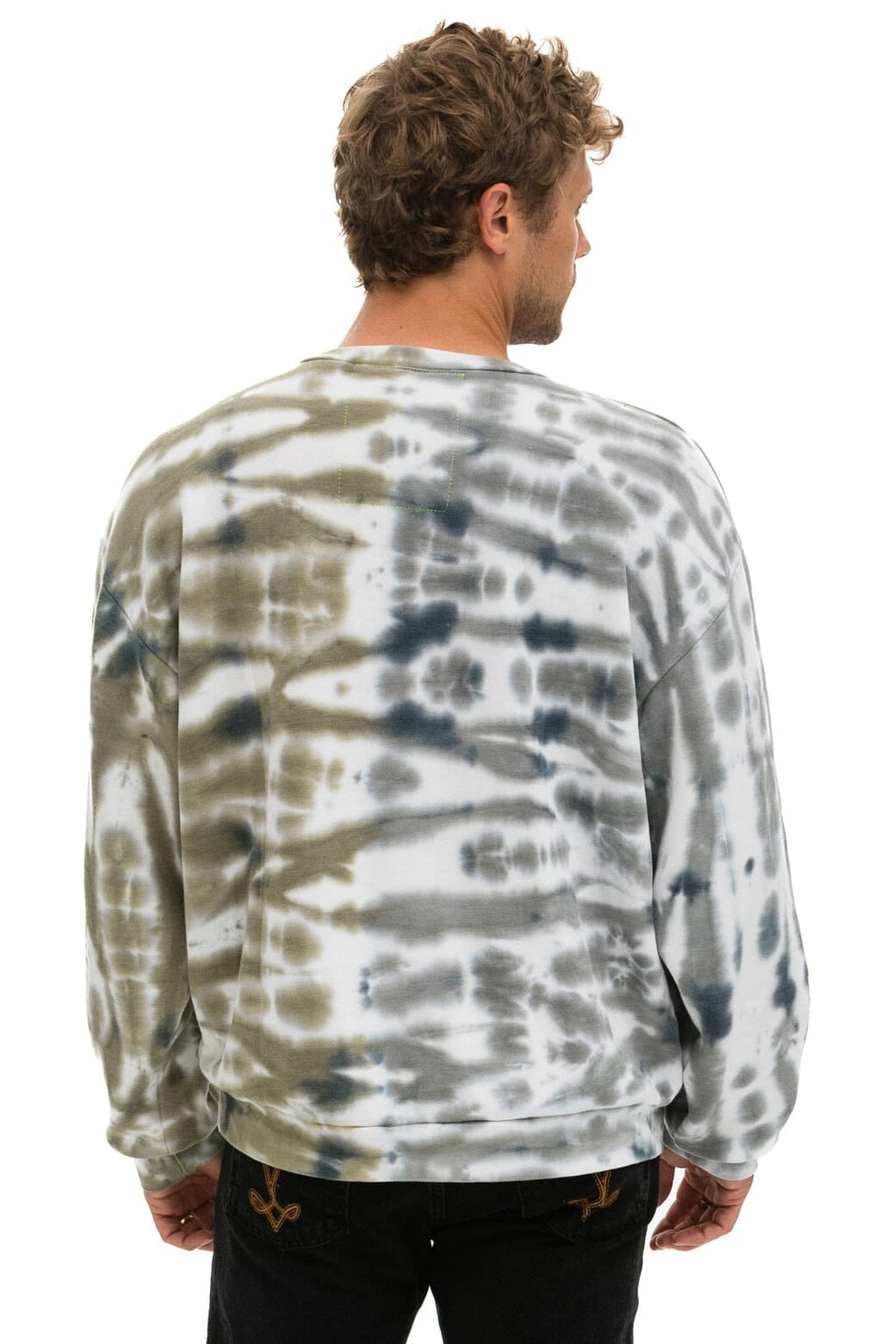 HAND DYED RELAXED CREW SWEATSHIRT - TIE DYE GREY OLIVE