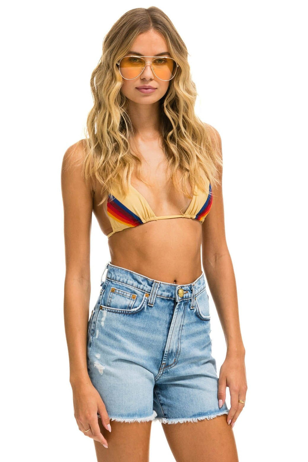 HI RISE SKATER CUTOFF RAINBOW BACK POCKET - SUPER LIGHT