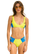 HI-WAISTED SIDE CUT OUT COLOR BLOCK CHEEKY BIKINI BOTTOMS - LED BLUE CINA