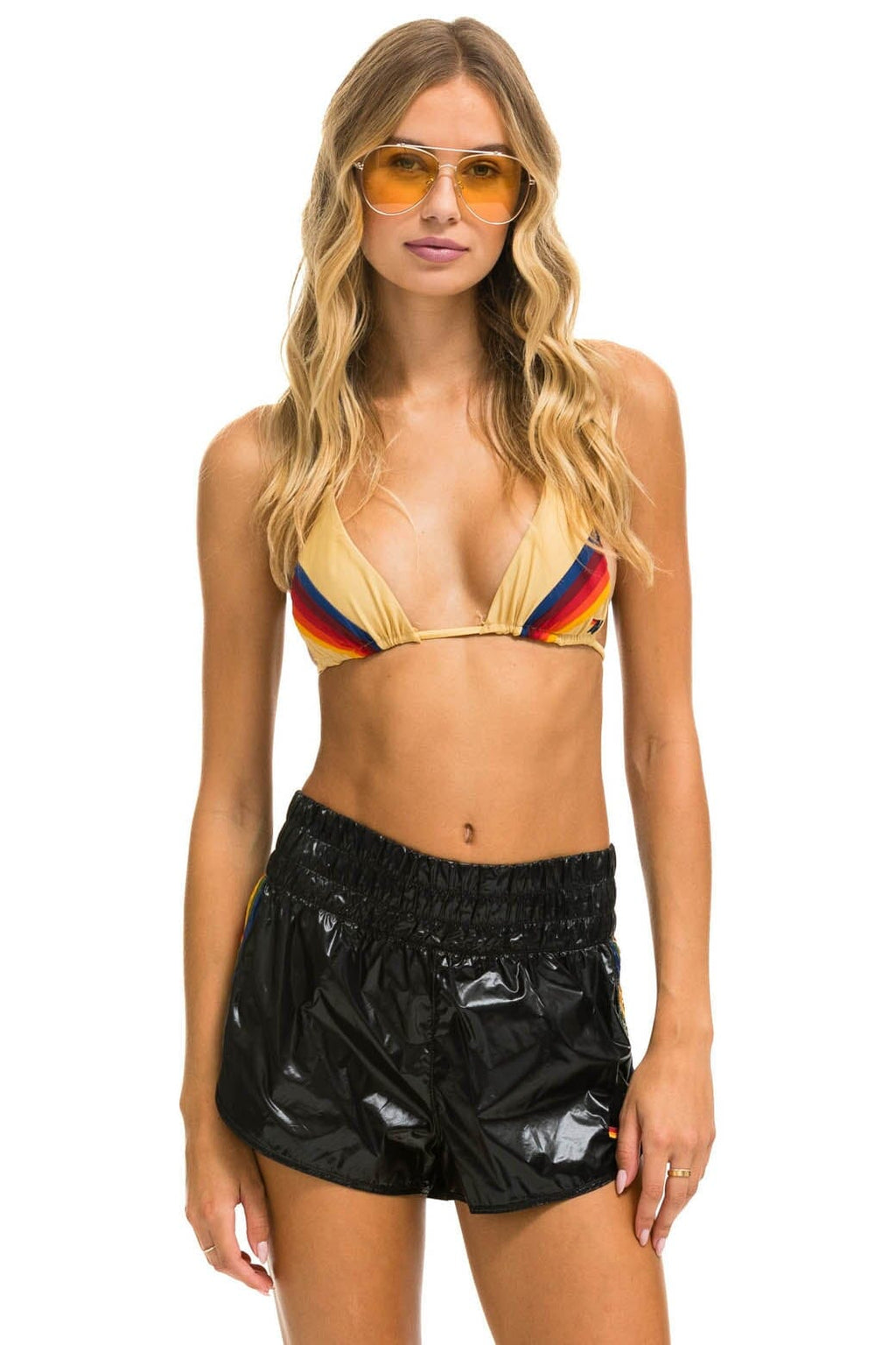 HIGH RISE 5 STRIPE NYLON JOGGER SHORT - BLACK