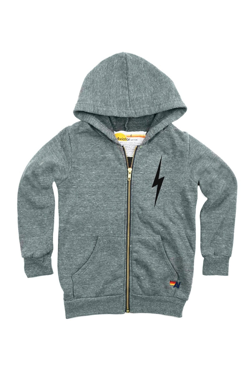 KIDS BOLT PRINT ZIP HOODIE - HEATHER GREY
