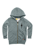 KIDS BOLT PRINT ZIP HOODIE - HEATHER GREY