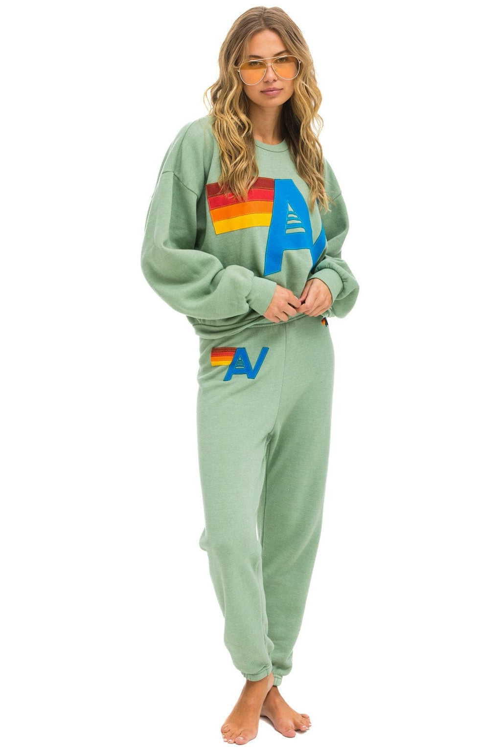 LOGO STITCH RELAXED CREW SWEATSHIRT - SAGE