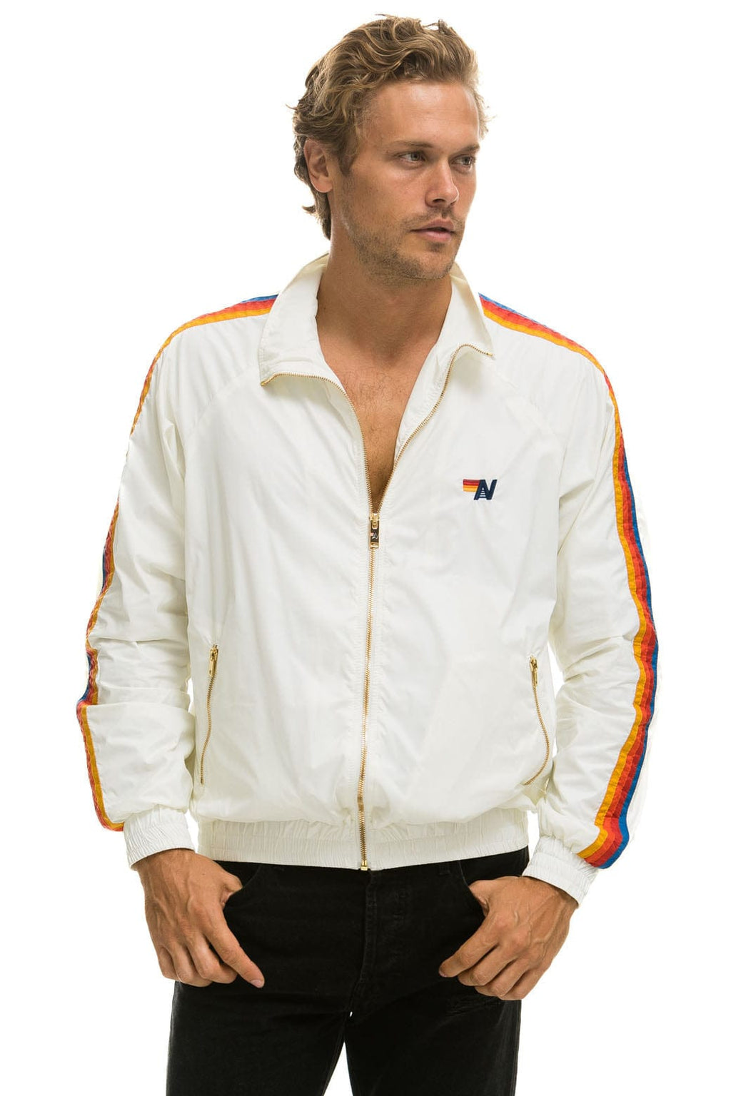 MENS 4 STRIPE WINDBREAKER - WHITE