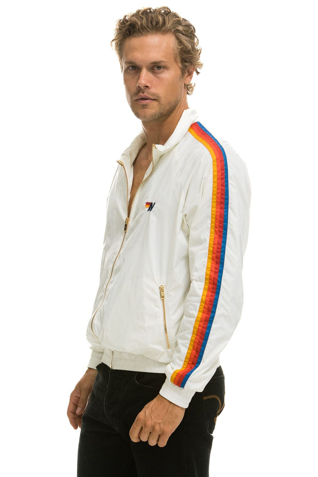 MENS 4 STRIPE WINDBREAKER - WHITE