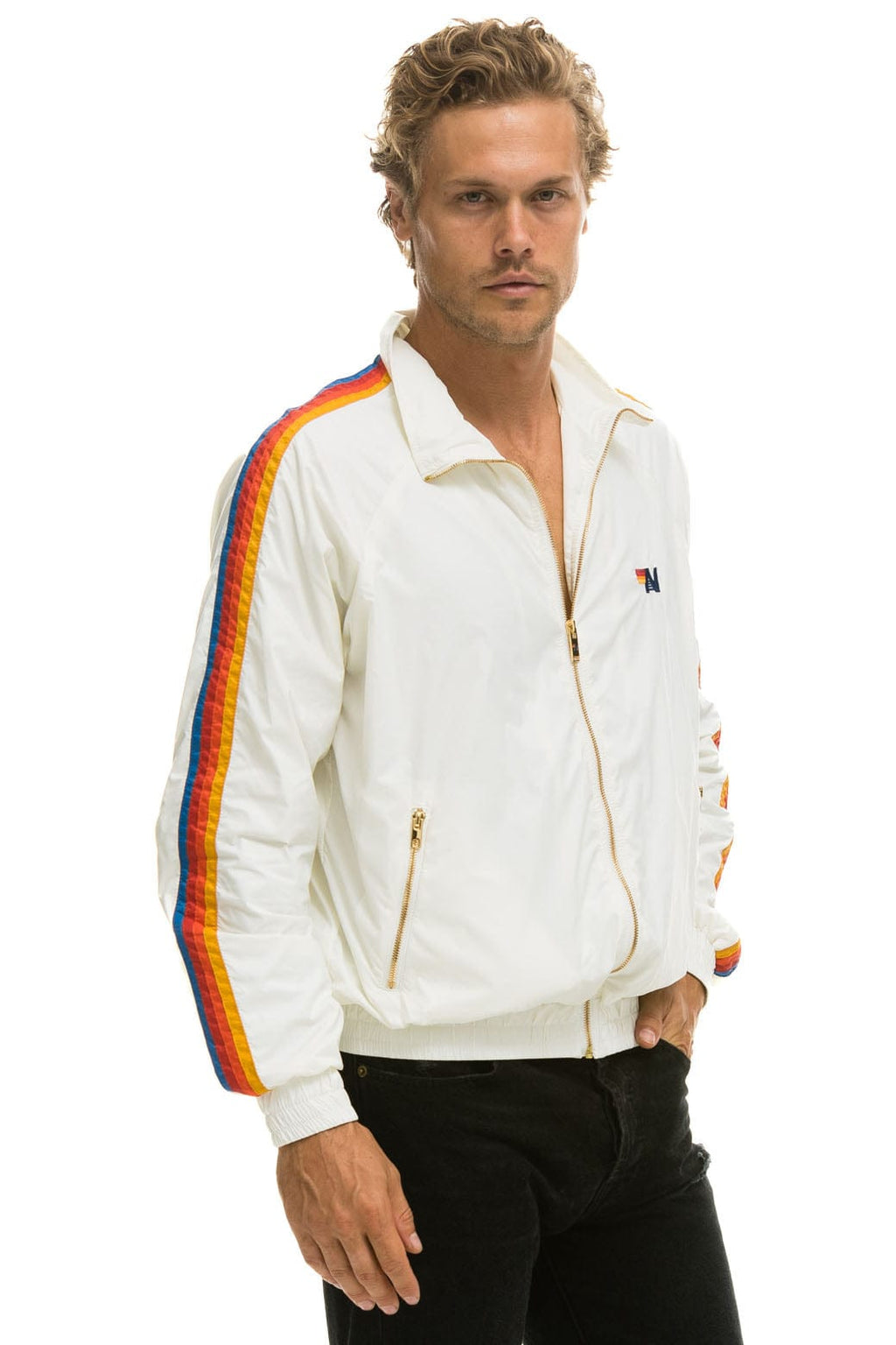 MENS 4 STRIPE WINDBREAKER - WHITE