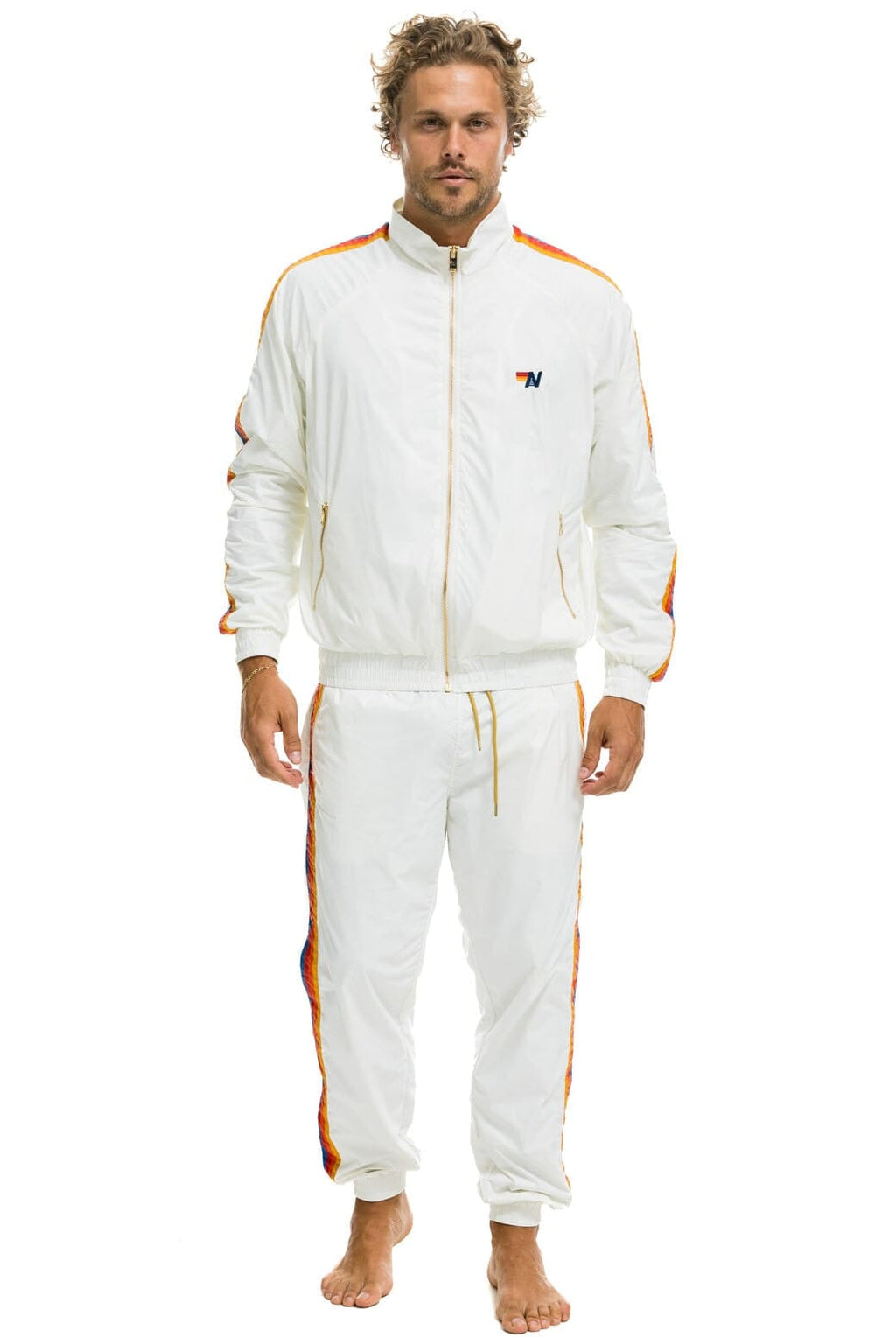 MENS 4 STRIPE WINDBREAKER - WHITE