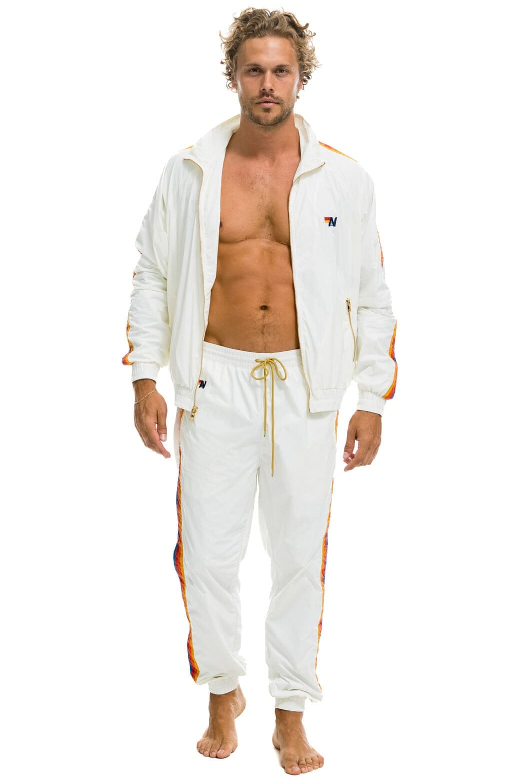 MENS 4 STRIPE WINDBREAKER - WHITE