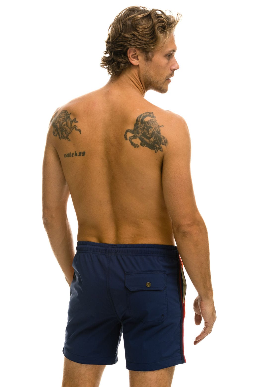 MENS 5 STRIPE FLEX SHORTS - NAVY