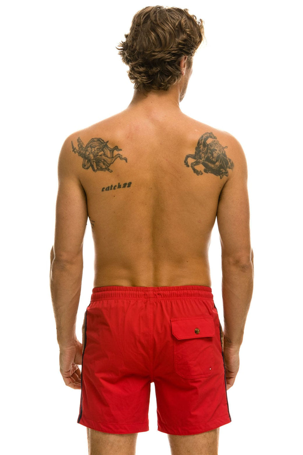 MENS 5 STRIPE FLEX SHORTS - RED