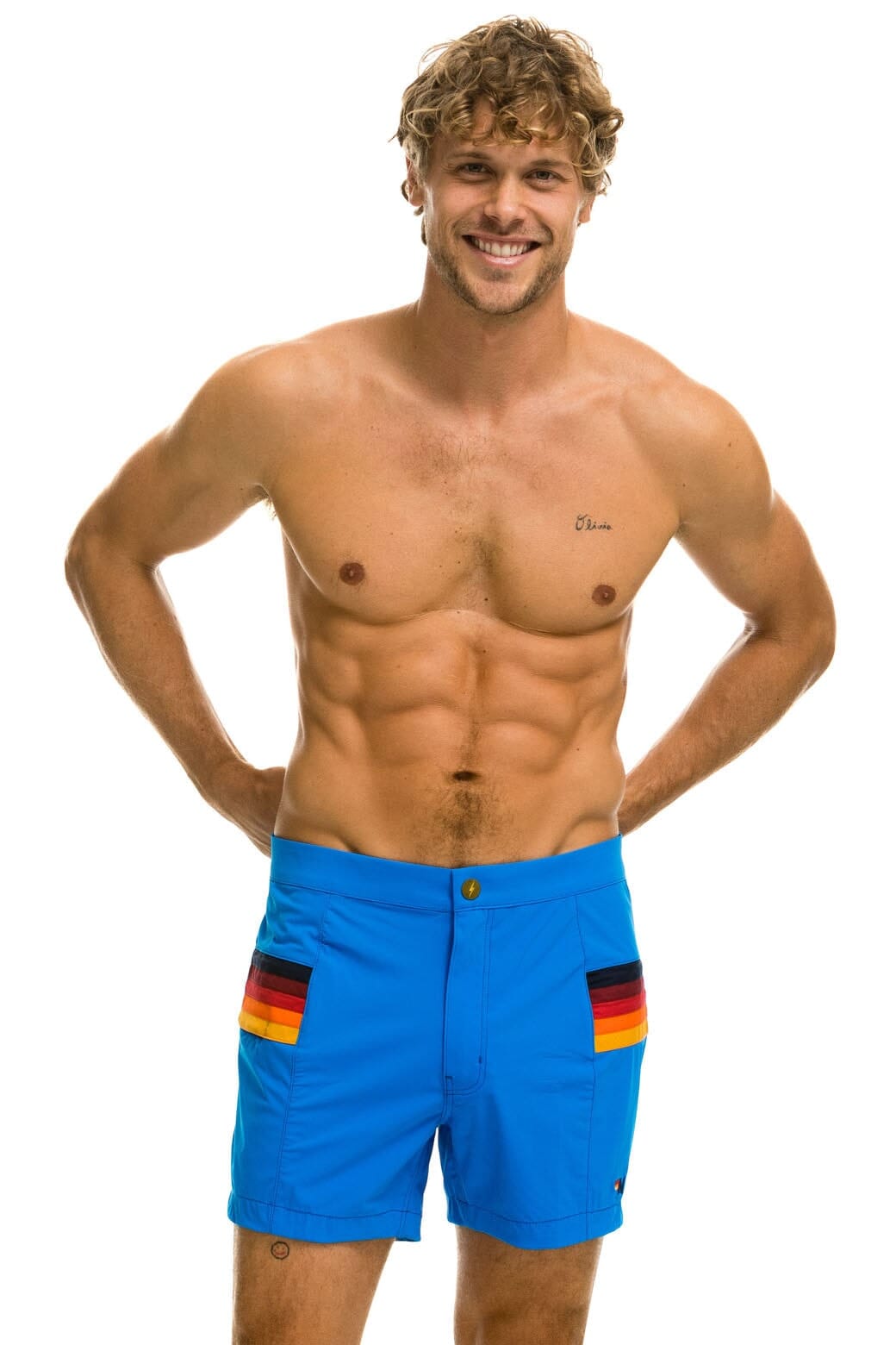 MENS HORIZONTAL 5 STRIPE FLEX SHORTS - PARROT BLUE