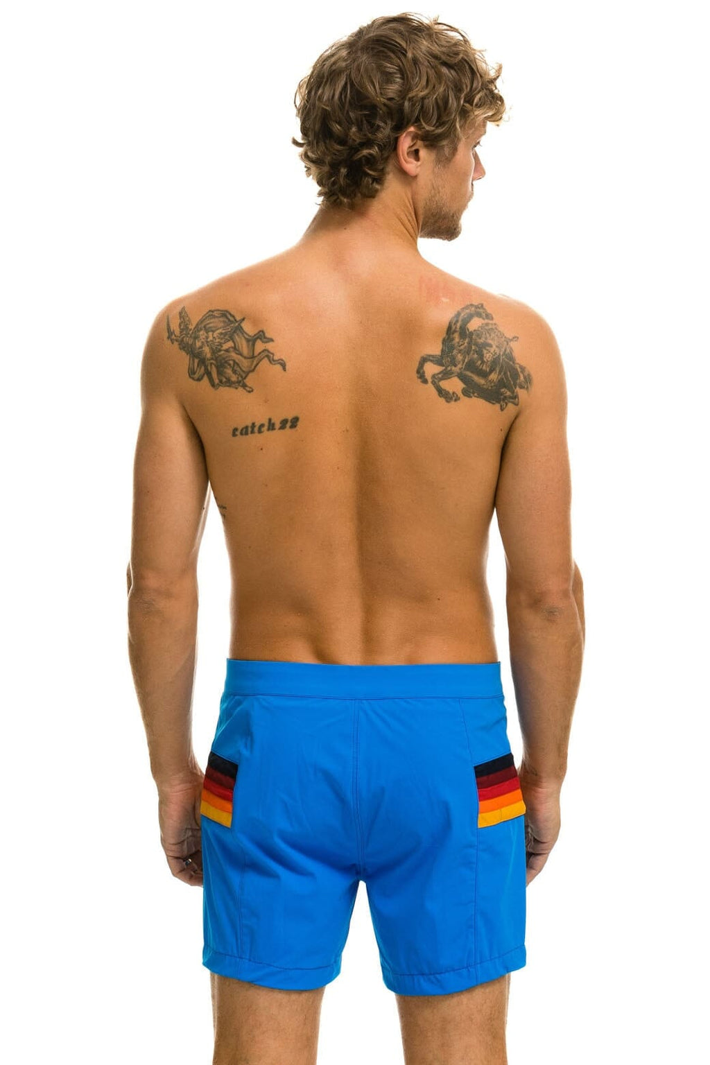 MENS HORIZONTAL 5 STRIPE FLEX SHORTS - PARROT BLUE