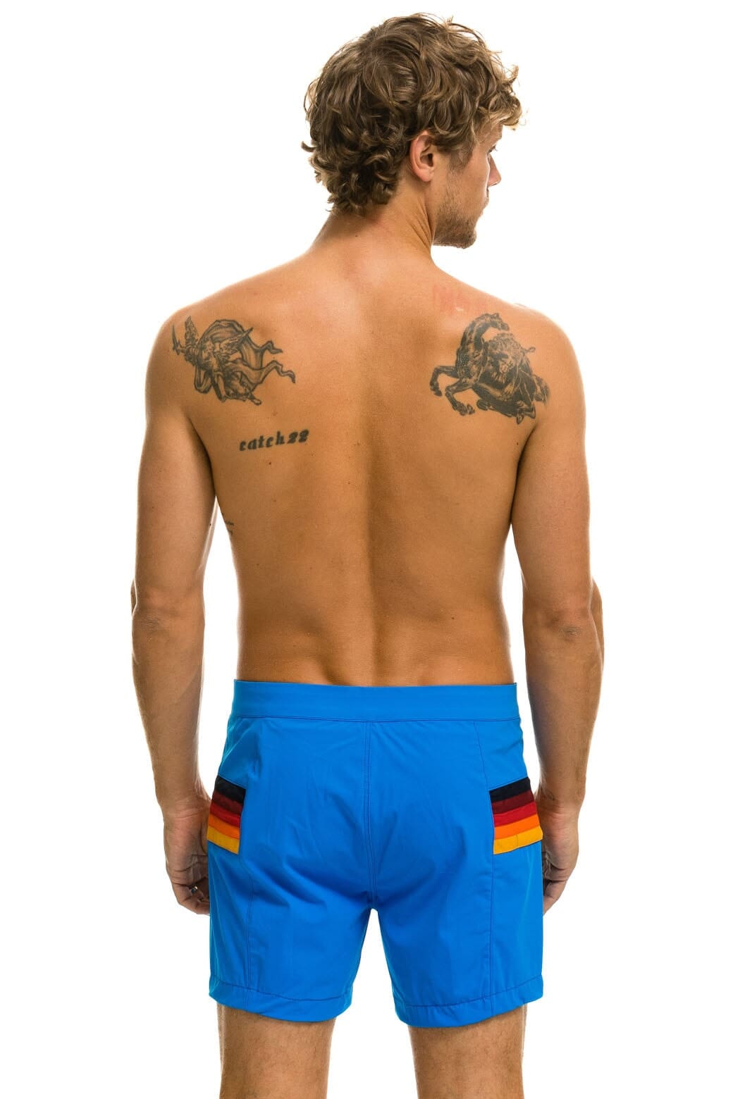 MENS HORIZONTAL 5 STRIPE FLEX SHORTS - PARROT BLUE