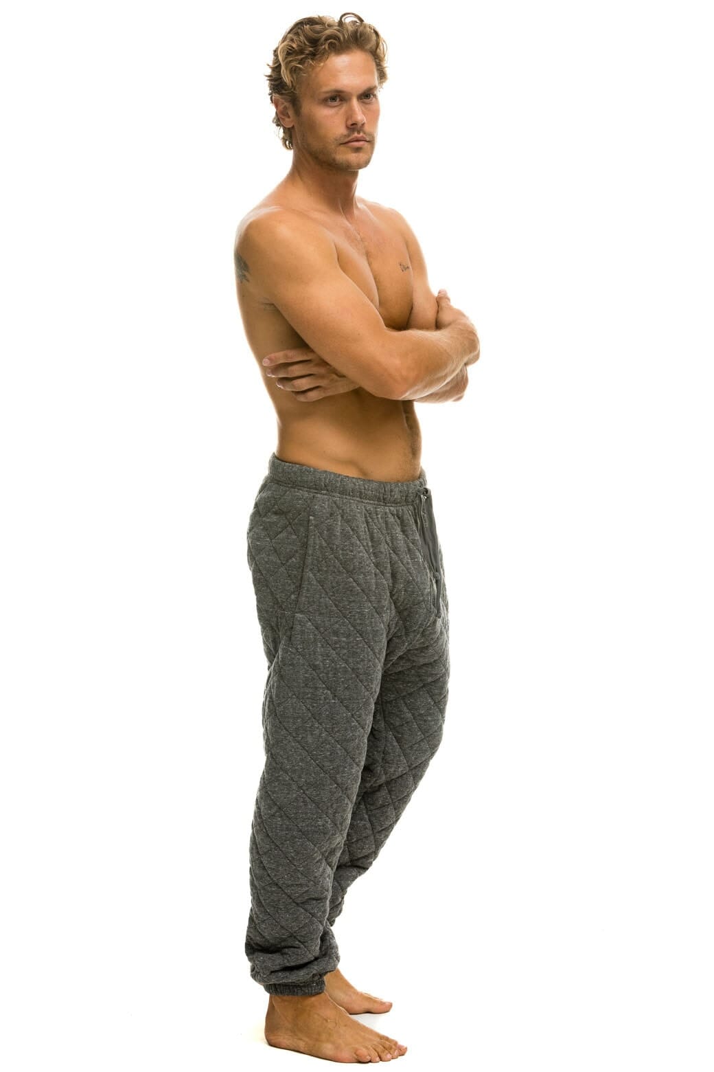 QUILTED SWEATPANTS - HEATHER GREY
