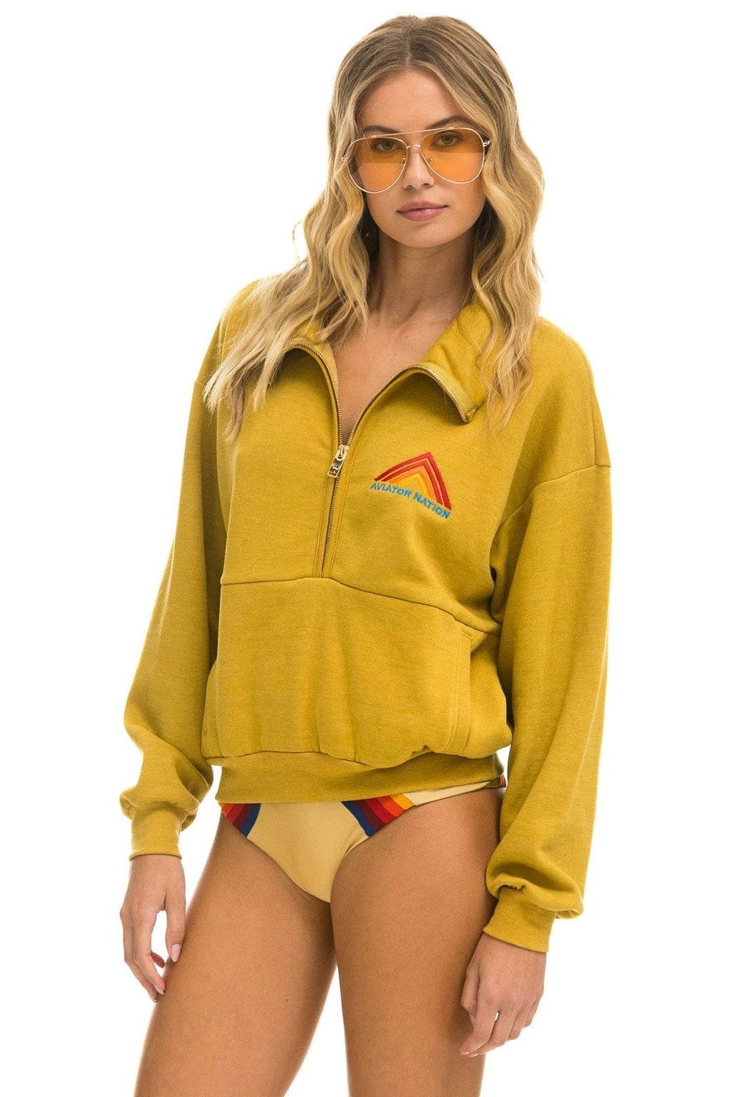 MOUNTAIN EMBROIDERY HALF ZIP SWEATSHIRT - KHAKI