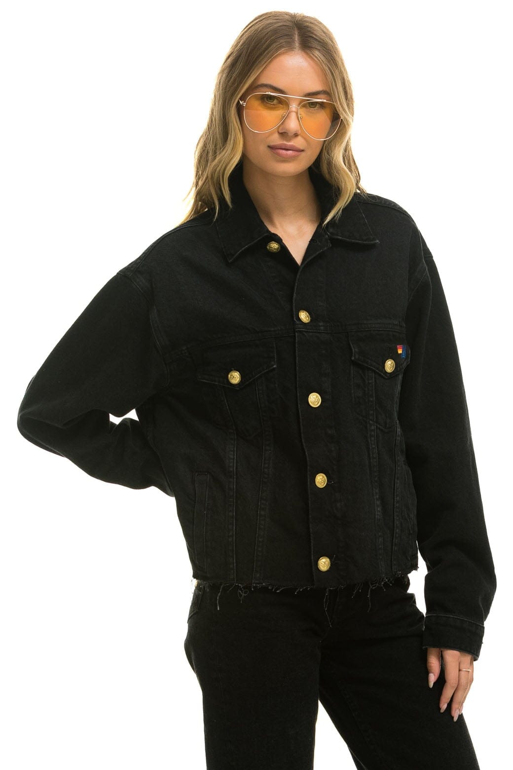 NEED FOR SPEED OVERSIZED CROP DENIM JACKET - VINTAGE BLACK