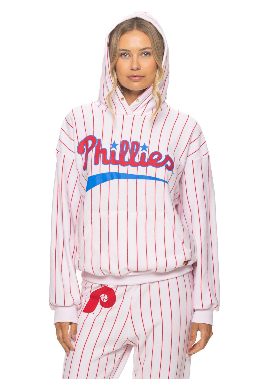 PHILADELPHIA PHILLIES PINSTRIPE 2026 RELAXED PULLOVER HOODIE - WHITE RED