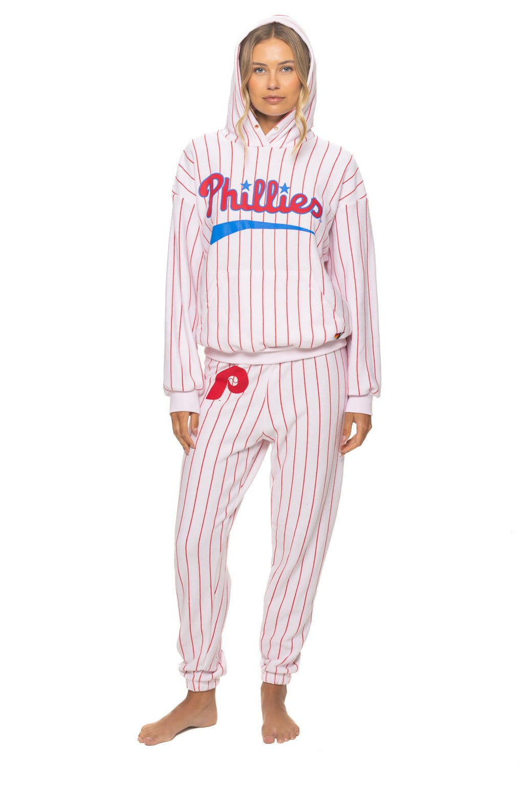 PHILADELPHIA PHILLIES PINSTRIPE 2026 RELAXED PULLOVER HOODIE - WHITE RED