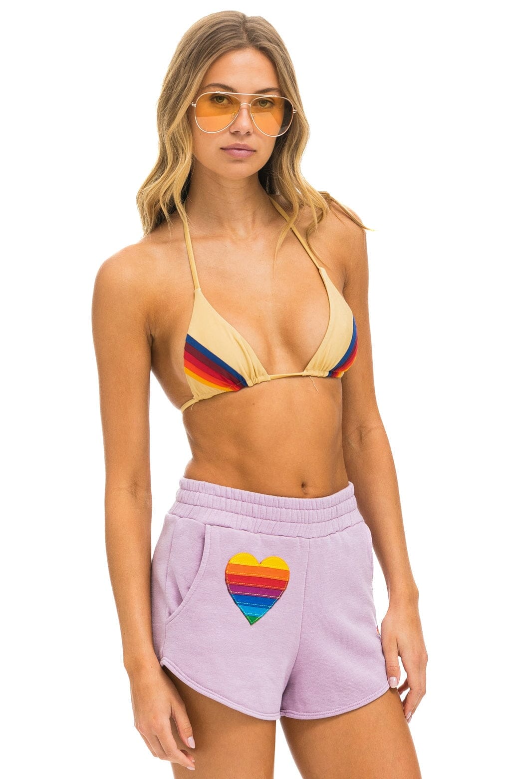RAINBOW HEART STITCH LOUNGER SHORT - MAUVE