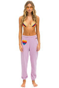 RAINBOW HEART STITCH SWEATPANTS - MAUVE