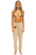 RAINBOW HEART STITCH SWEATPANTS - SAND
