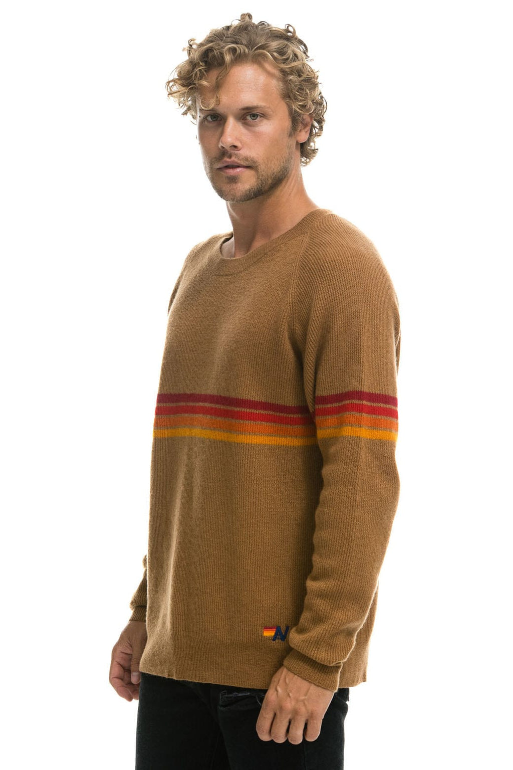 RAINBOW STRIPE 4 UNISEX CASHMERE SWEATER - BUTTERSCOTCH