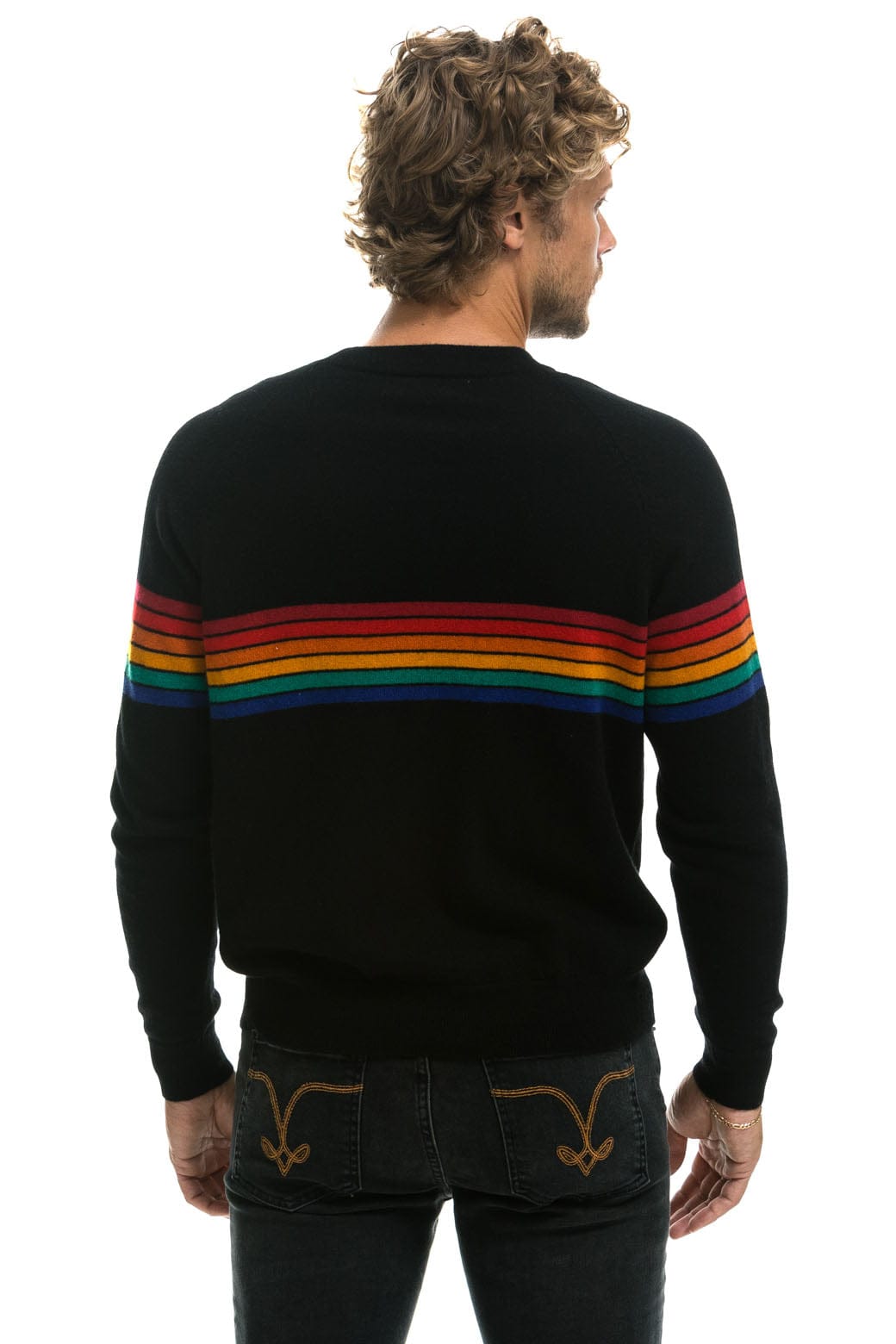 RAINBOW STRIPE 6 UNISEX CASHMERE SWEATER - BLACK