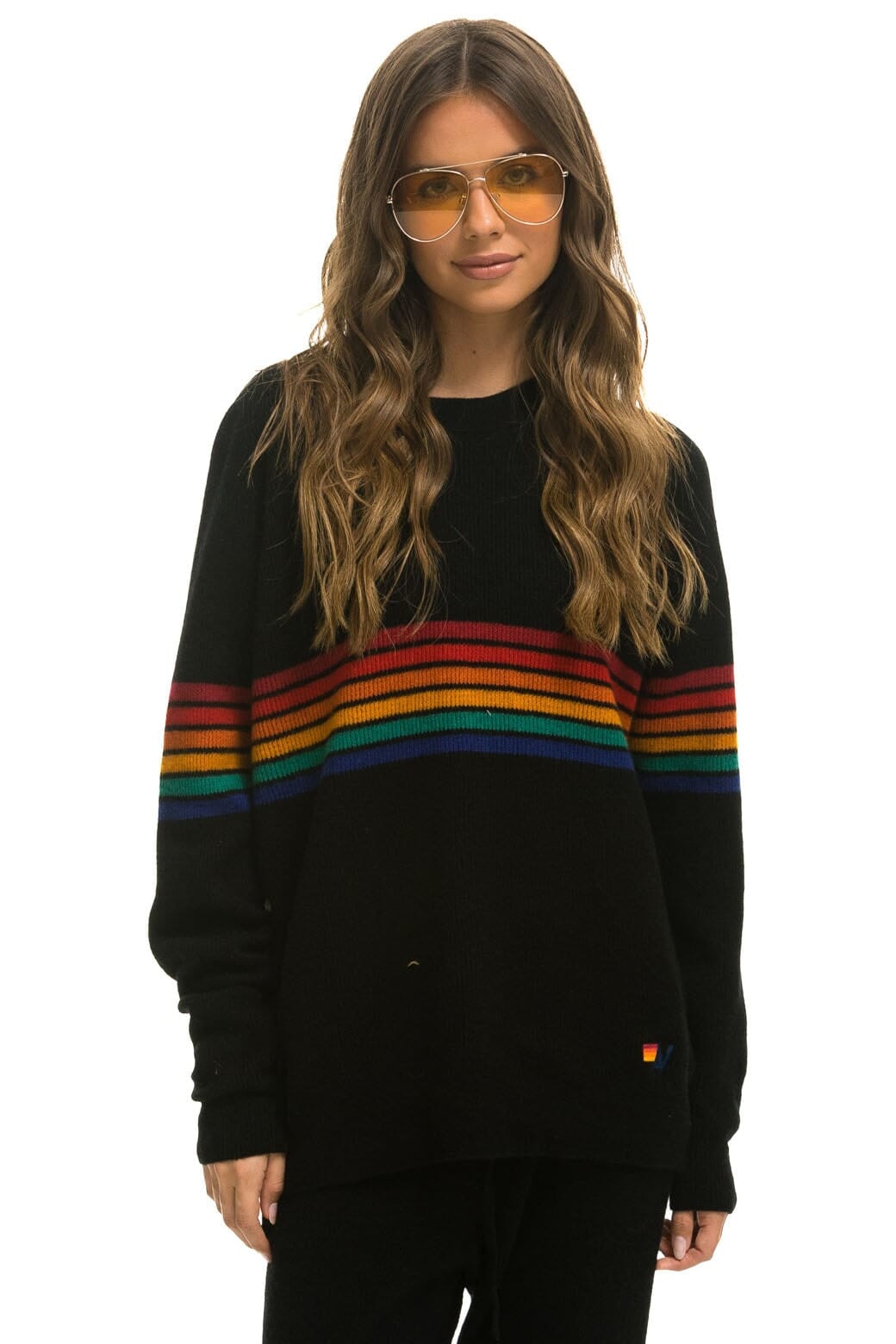 RAINBOW STRIPE 6 UNISEX CASHMERE SWEATER - BLACK