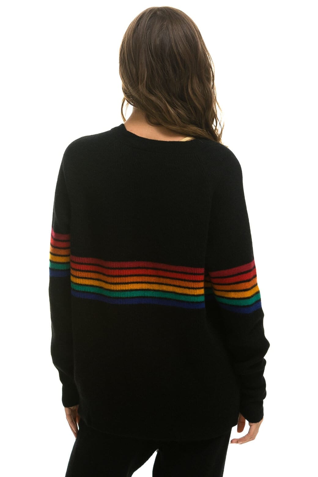 RAINBOW STRIPE 6 UNISEX CASHMERE SWEATER - BLACK