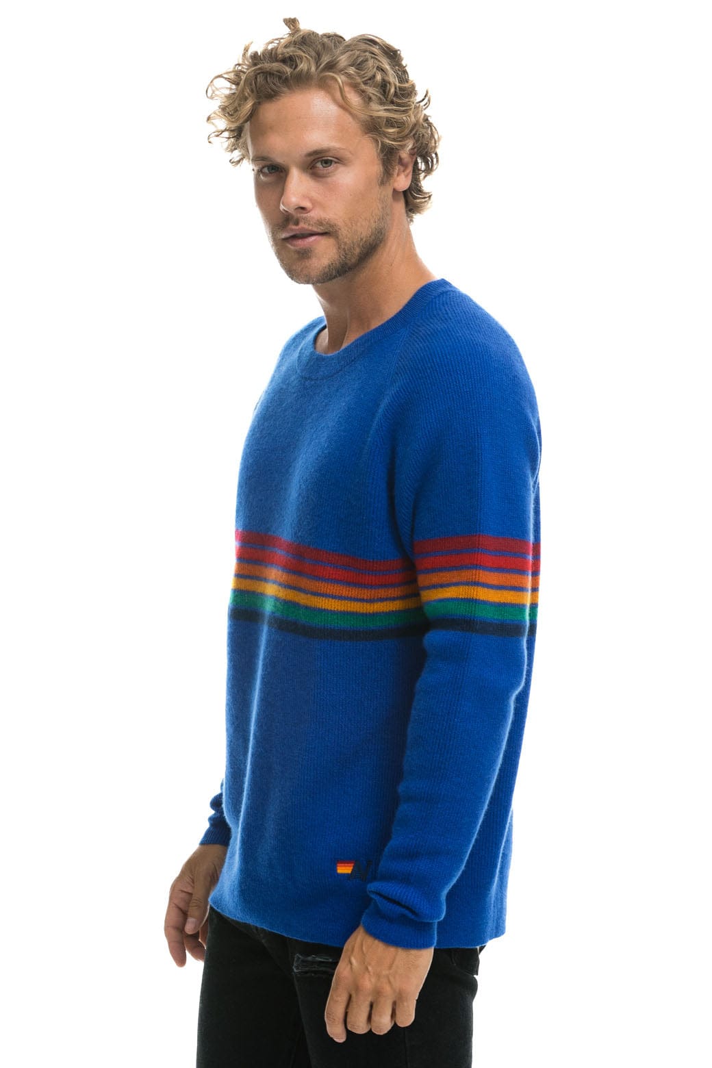 RAINBOW STRIPE 6 UNISEX CASHMERE SWEATER - LAPIS