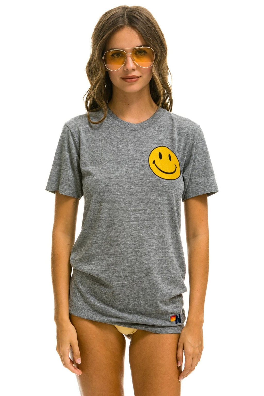 SMILEY 2 CREW TEE - HEATHER GREY