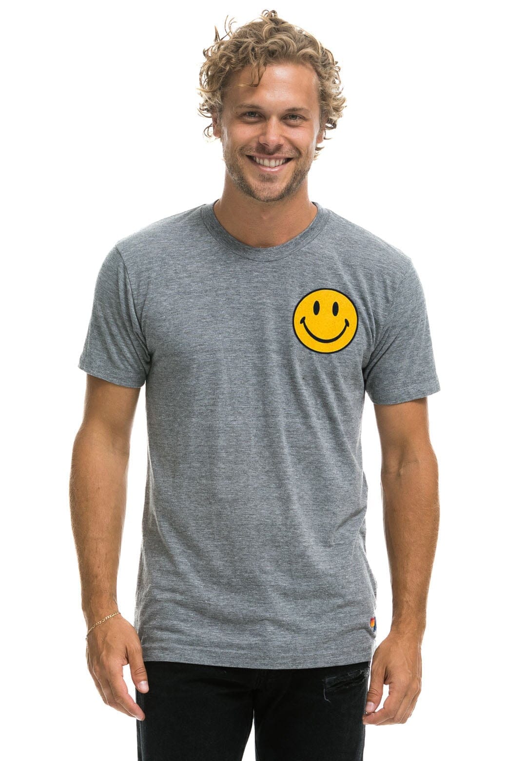 SMILEY 2 CREW TEE - HEATHER GREY