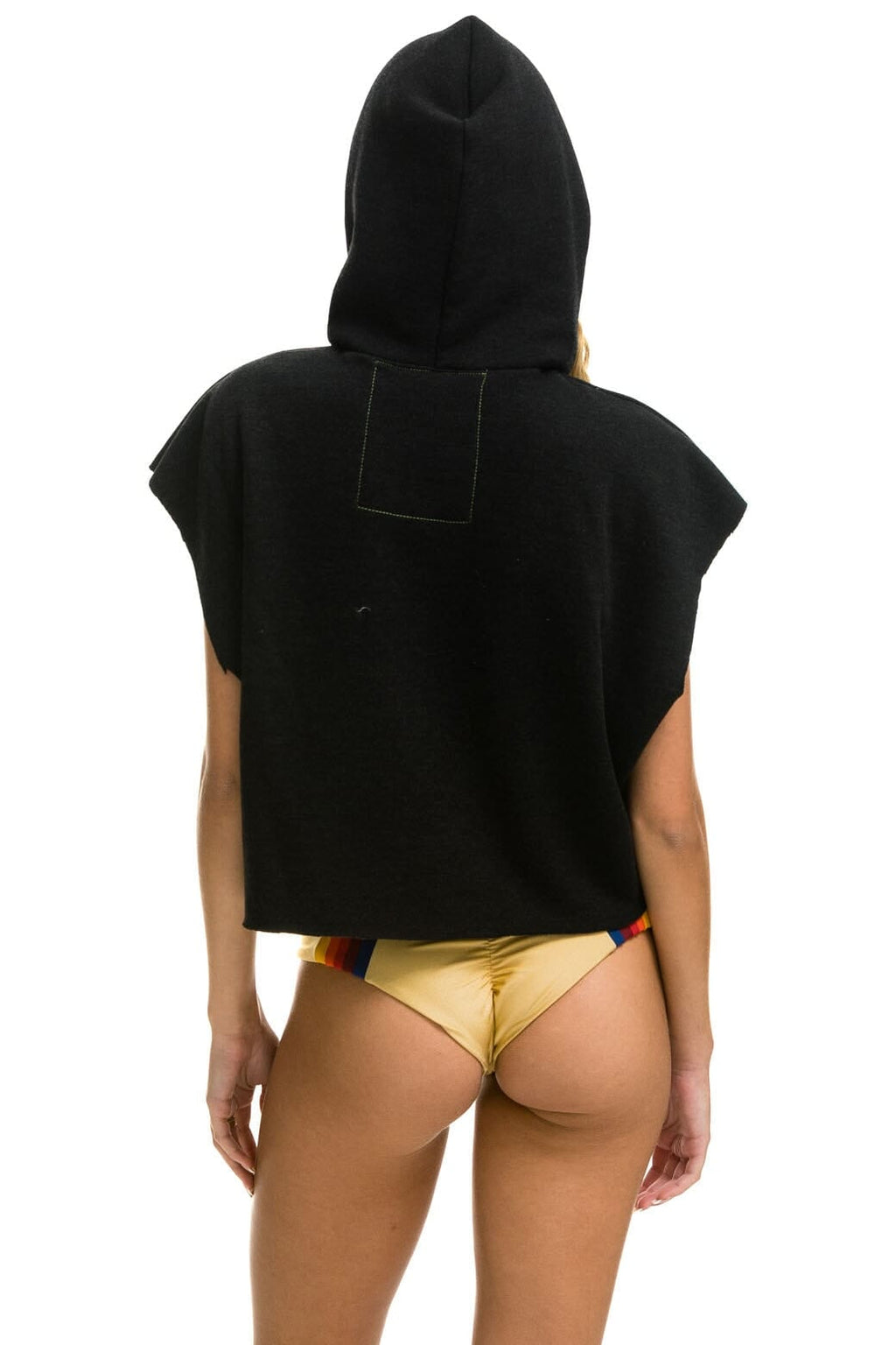 SMILEY SUNSET SLEEVELESS RELAXED CROPPED PULLOVER HOODIE - BLACK