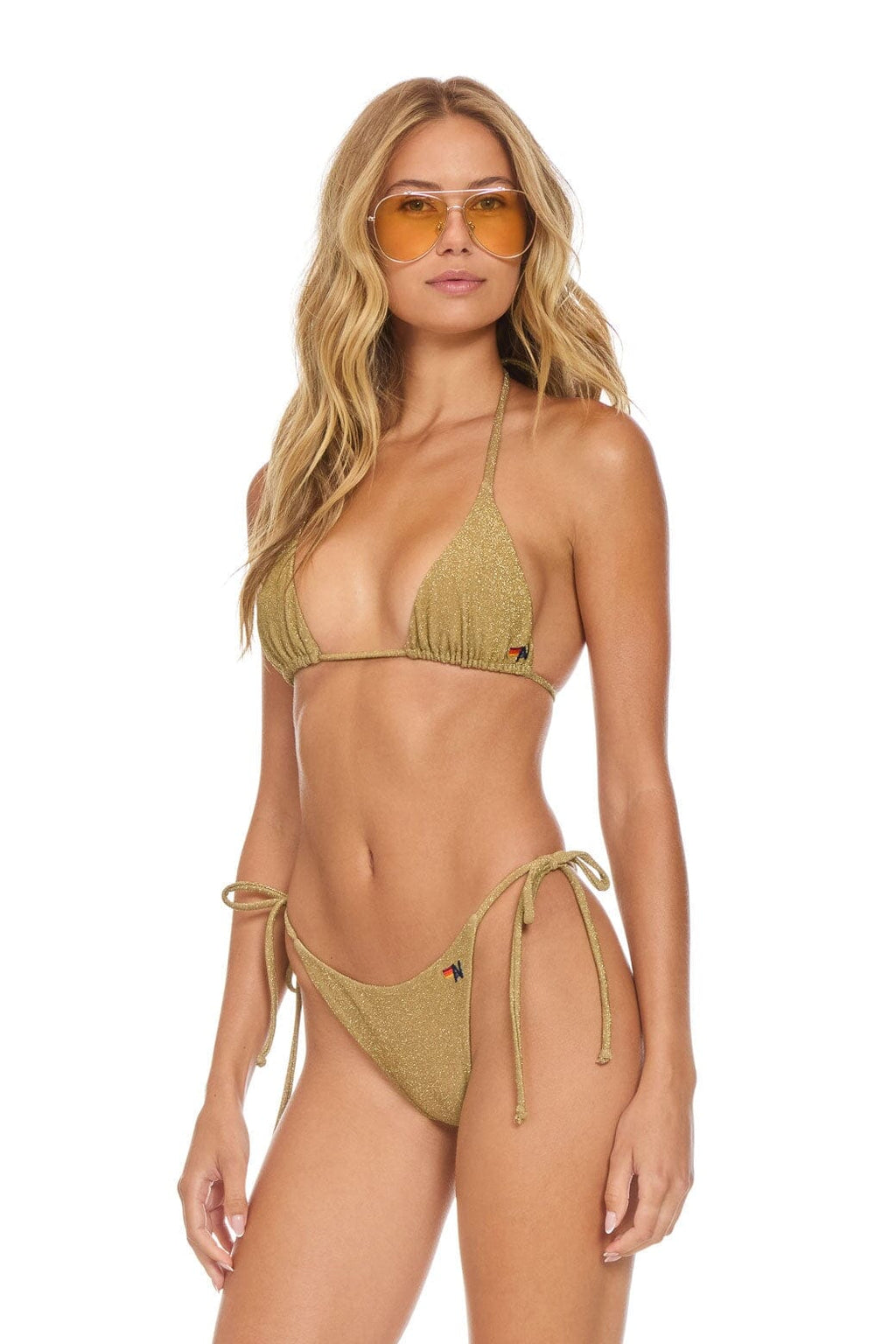 SPARKLE TURKS TRIANGLE BIKINI TOP - SAND