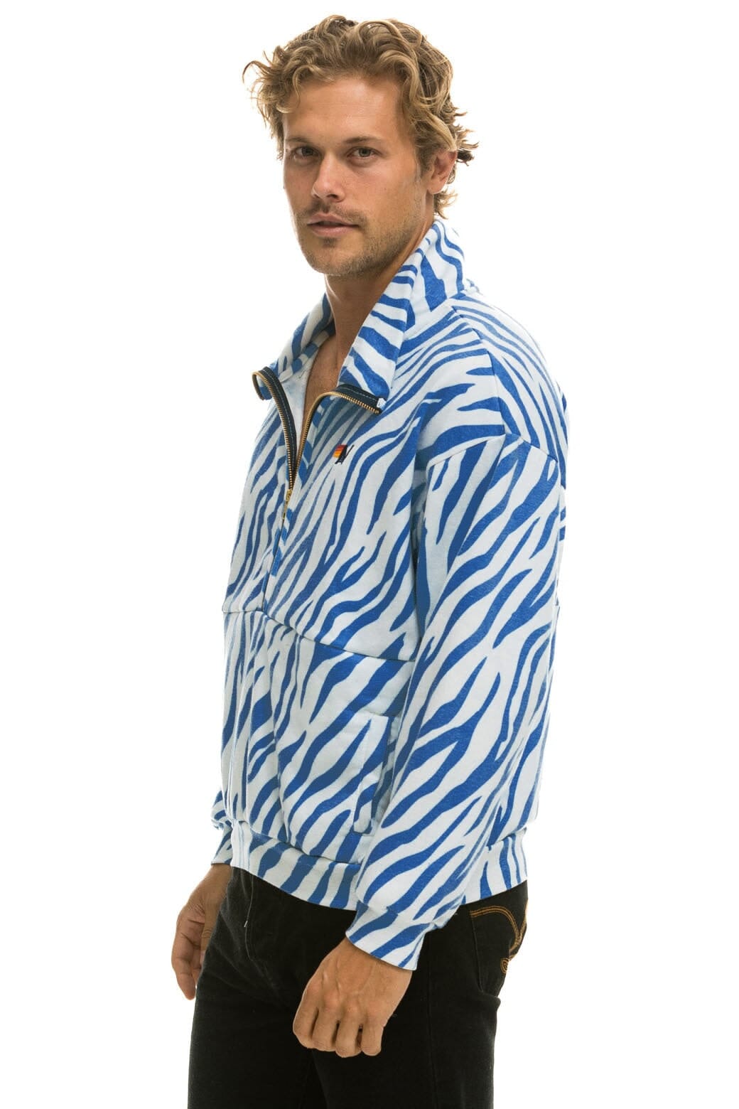 TIGER FLEECE UNISEX HALF ZIP JACKET - BLUE TIGER