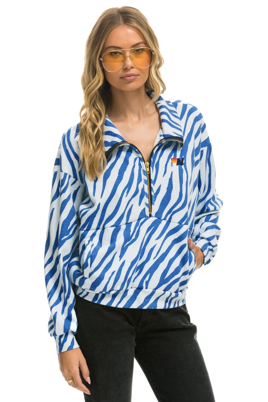 TIGER FLEECE UNISEX HALF ZIP JACKET - BLUE TIGER