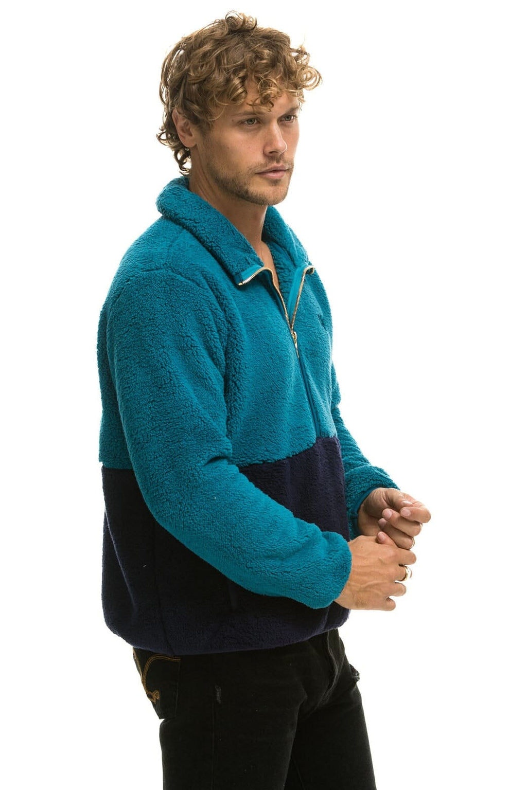 TEDDY UNISEX HALF ZIP COLOR BLOCK JACKET - CAPRI