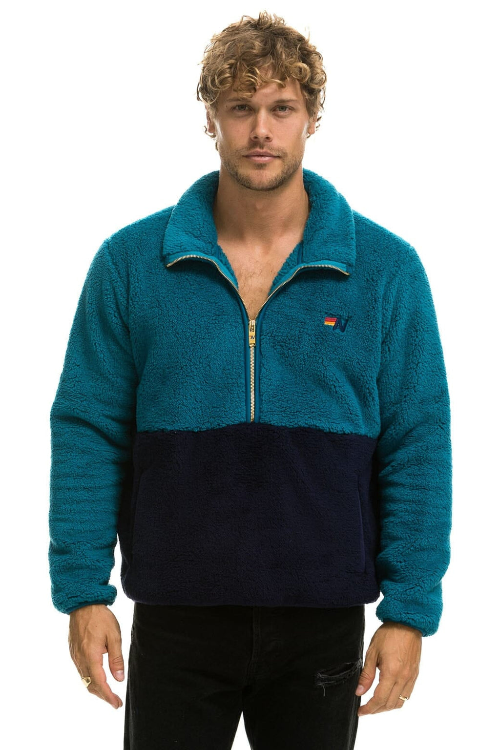 TEDDY UNISEX HALF ZIP COLOR BLOCK JACKET - CAPRI